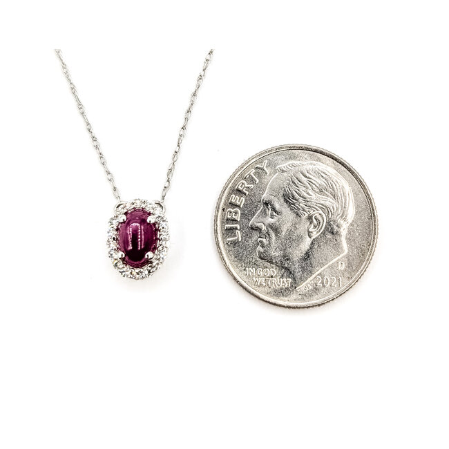 Necklace Halo .06ctw Round Diamonds .70ct Red Ruby 10kw 9x7mm 18" 1.01g 126070064