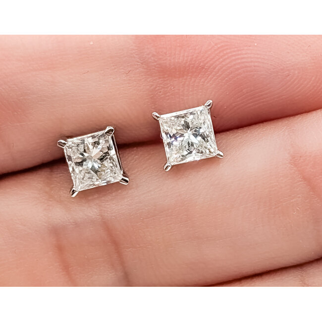 Earrings Stud 1.75ctw Princess Cut Lab Grown Diamonds 14kw 5.3mm 1.32g 126070063