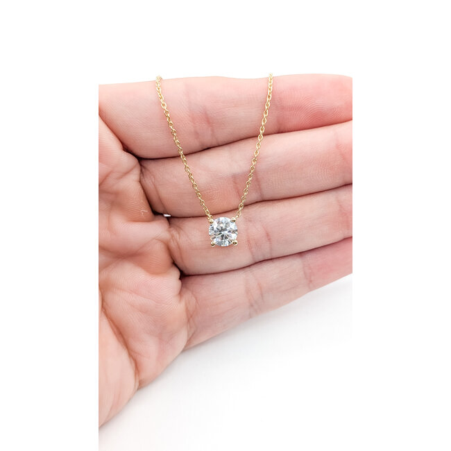 Necklace Solitaire 1ct Round Brilliant Cut Lab Grown Diamond 14ky 6.5mm 18" 2.75g 126070073