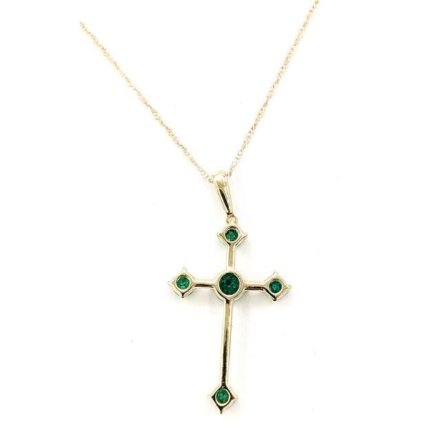 Pendant Cross .45ctw Green Emerald 10ky 18" 1.17g 126070068