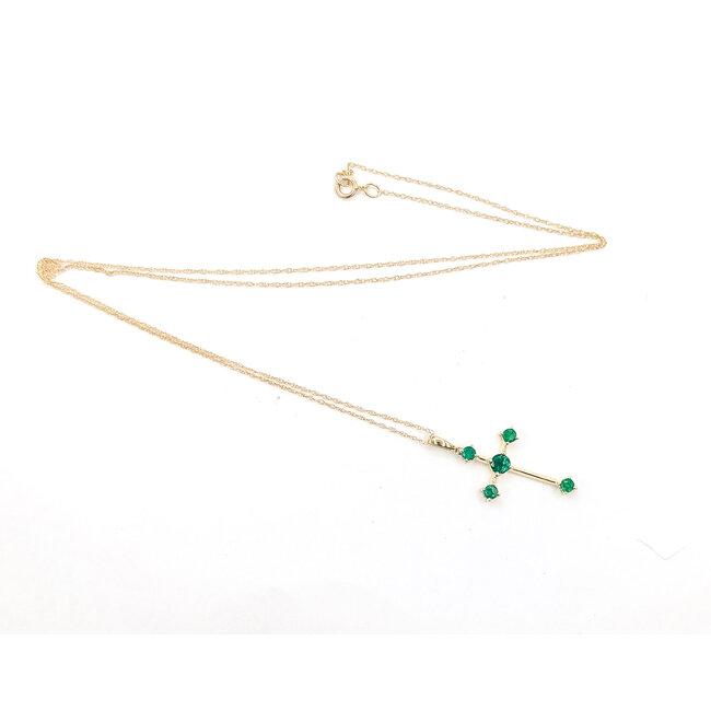 Pendant Cross .45ctw Green Emerald 10ky 18" 1.17g 126070068