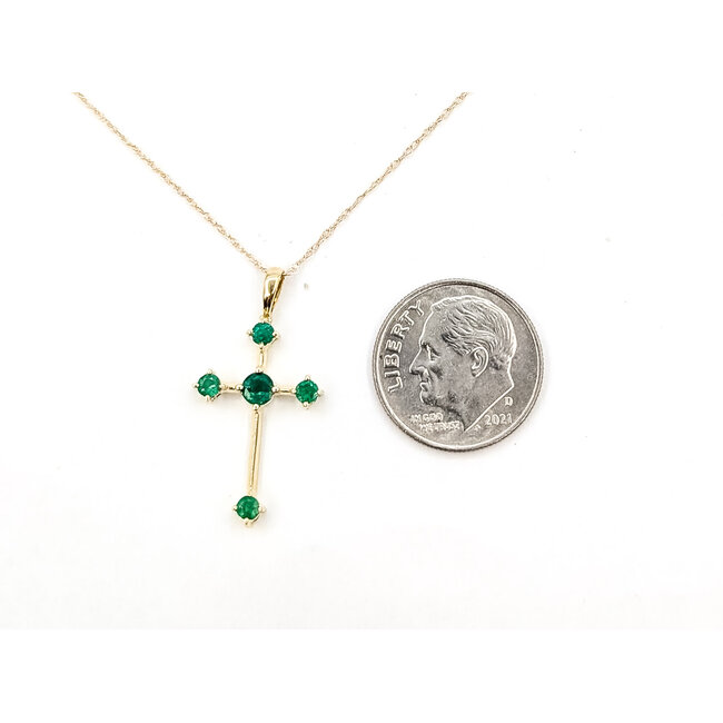 Pendant Cross .45ctw Green Emerald 10ky 18" 1.17g 126070068