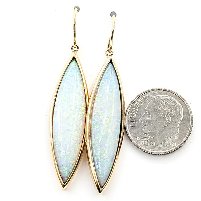 Earrings Frech Hook 11.35ctw White Opal 14ky 1.9x.4" 9.01g 126070066