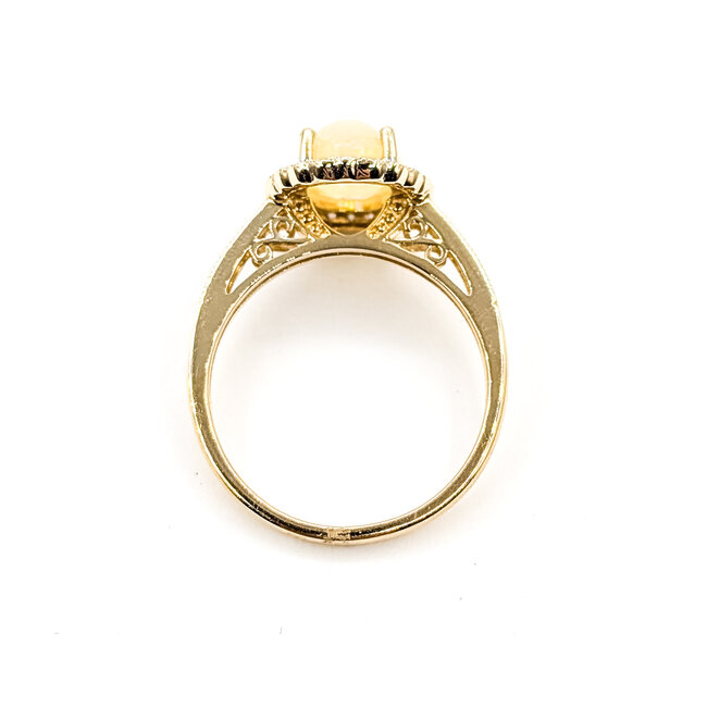 Ring Halo Milgrain .26ctw Round Diamonds 1.25ct White Opal 14ky 2.2mm Sz7 3.3g 126070052