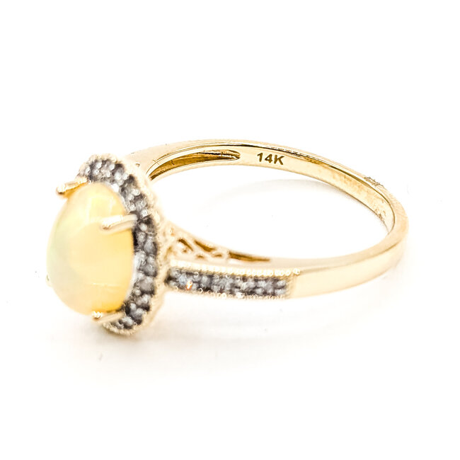 Ring Halo Milgrain .26ctw Round Diamonds 1.25ct White Opal 14ky 2.2mm Sz7 3.3g 126070052