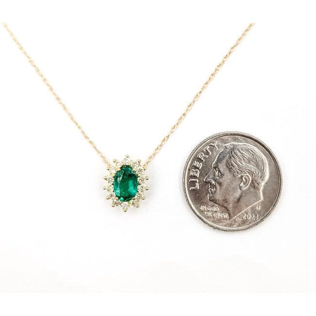 Pendant Halo W/Chain .20ctw Round Diamonds .50ct Green Emerald 10ky 10x8mm 18" 1g 126070046