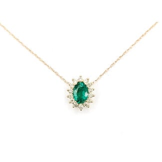 Pendant Halo W/Chain .20ctw Round Diamonds .50ct Green Emerald 10ky 10x8mm 18" 1g 126070046