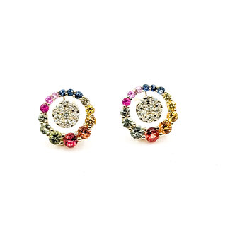 Earrings Stud Circle 0.38ctw Round Diamonds 1.50ctw Rainbow Sapphire 14ky 12mm 2.06g 126040082