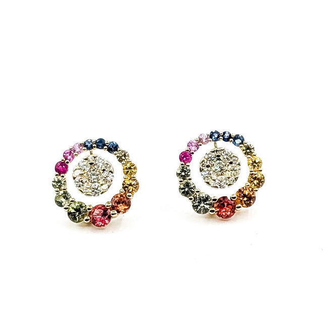 Earrings Stud Circle 0.38ctw Round Diamonds 1.50ctw Rainbow Sapphire 14ky 12mm 2.06g 126040082