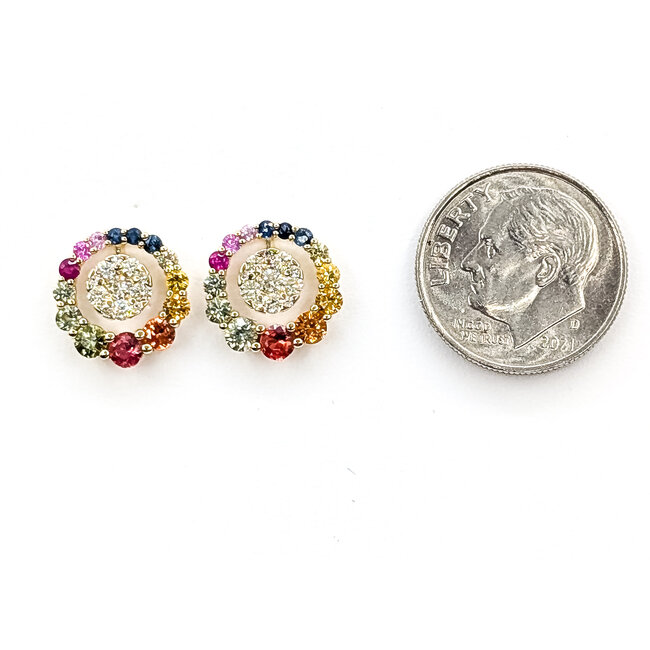 Earrings Stud Circle 0.38ctw Round Diamonds 1.50ctw Rainbow Sapphire 14ky 12mm 2.06g 126040082
