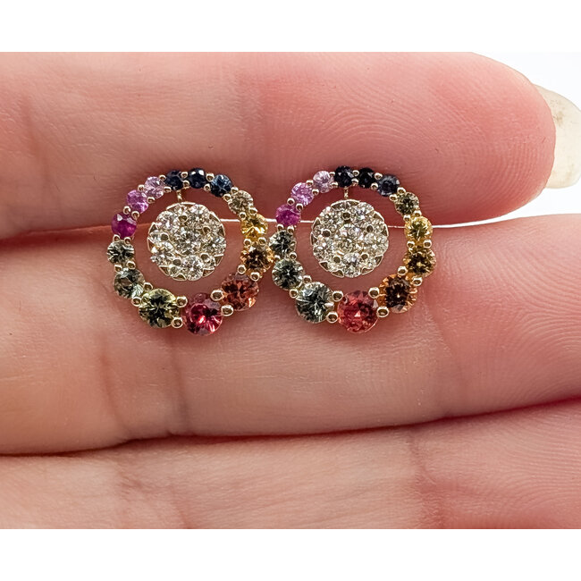 Earrings Stud Circle 0.38ctw Round Diamonds 1.50ctw Rainbow Sapphire 14ky 12mm 2.06g 126040082