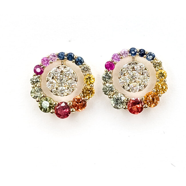 Earrings Stud Circle 0.38ctw Round Diamonds 1.50ctw Rainbow Sapphire 14ky 12mm 2.06g 126040082