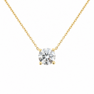 Necklace Solitaire 1ct Round Brilliant Cut Lab Grown Diamond 14ky 6.5mm 18" 2.75g 126070073