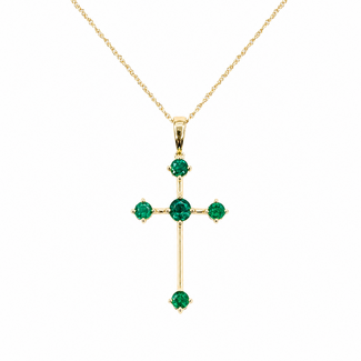 Pendant Cross .45ctw Green Emerald 10ky 18" 1.17g 126070068