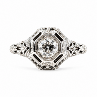 Ring Engagement Filigree .35ct Old European Diamond 18kw 10mm Sz6.25 2.91g 226060014