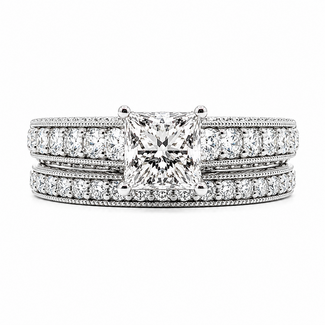 Ring Engagement Set Milgrain Graduated 1ct Princess Cut Lab Grown Diamond 1.50ctw Lab Grown Diamonds 14kw 6mm Sz7 7g 126070056