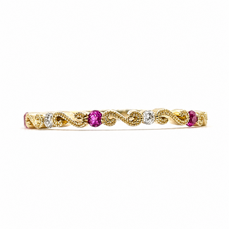 Ring Bridal Milgrain .04ctw Round Diamonds .04ctw Red Ruby 14ky 1.8mm Sz7 1.56g 126070033