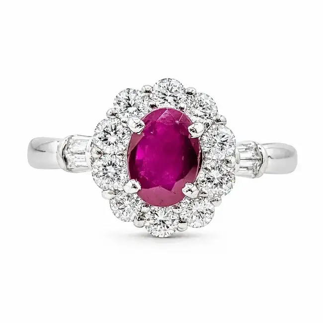 Ring Halo .75ctw Round Diamonds 1.01ct Red Ruby pt900 2.35mm Sz7 5.62g 126070048