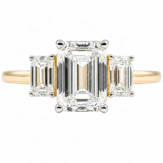 Ring Engagement 3-Stone 2ctw Emerald Lab Grown Diamonds 14ky 1.6mm Sz7 2.28g 126070023