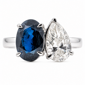 Ring Engagement Toi et Moi 1ct Pear Shape Lab Grown Diamond 1.75ct Sapphire 14kw 2.5mm Sz5 3.75g 126070005