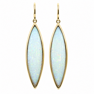 Earrings Frech Hook 11.35ctw White Opal 14ky 1.9x.4" 9.01g 126070066