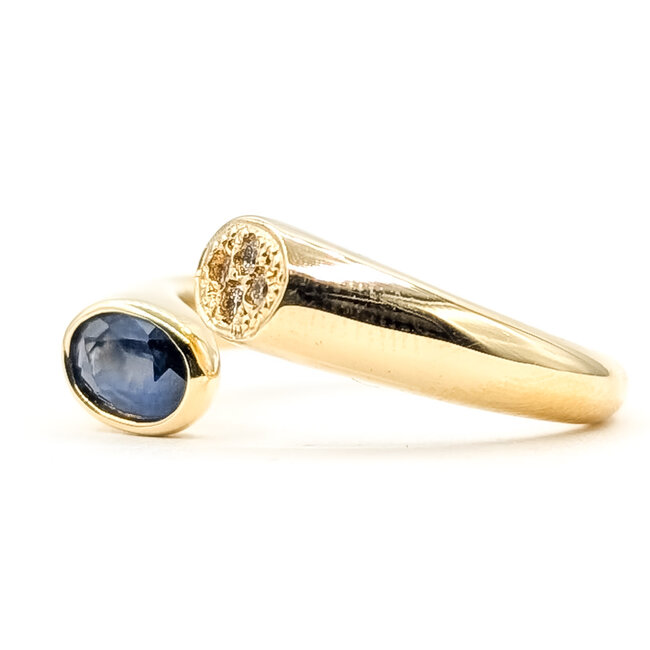 Ring Bypass Open Design .08ctw Round Diamonds .07ct Blue Sapphire 18ky 5mm Sz7 6.34g 126070042
