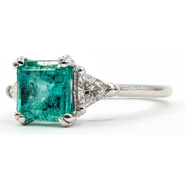 Ring 3-Stone .30ctw Trillion Diamonds 1.65ct Green Emerald 950pt 1.6mm Sz4 4.51g 126060043