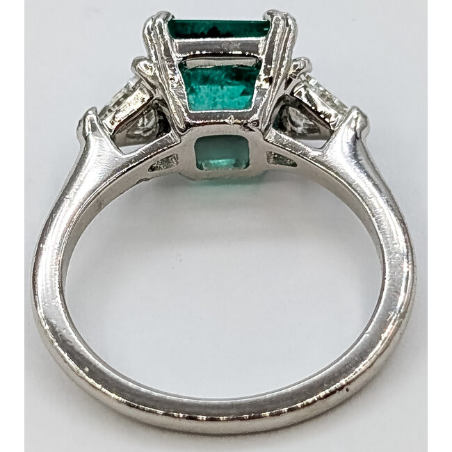 Ring 3-Stone .30ctw Trillion Diamonds 1.65ct Green Emerald 950pt 1.6mm Sz4 4.51g 126060043
