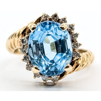 Ring Bypass Cable Band .16ctw Round Diamonds 3.5ct Sky Blue Topaz 14ky 3mm Sz4.5 4.02g 126060039