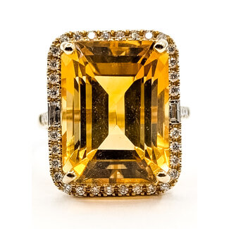 Ring Rectangular Halo Effy .38ctw Round & Baguette Diamonds 10ct Golden Citrine 14ky 1.85mm Sz7 5.75g 126060045