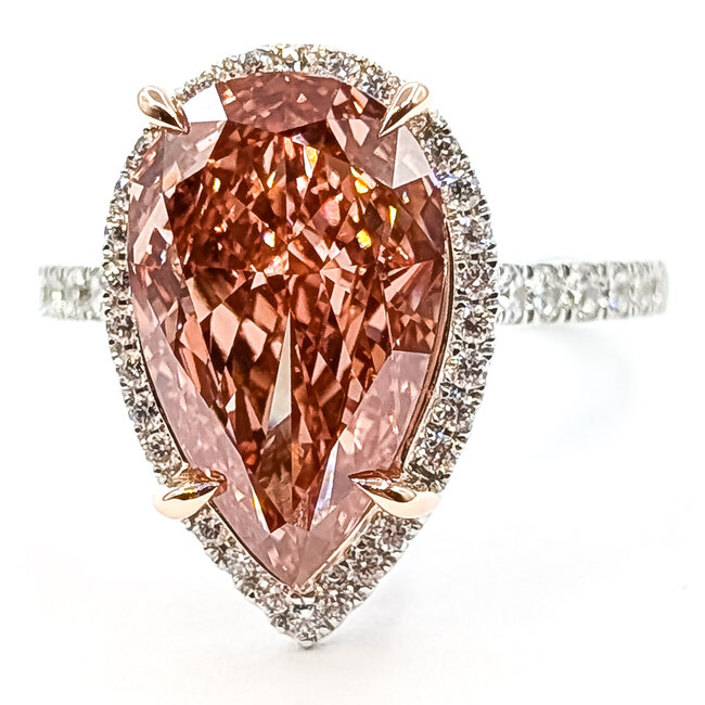 Ring Engagement Halo Wedding Set 6.50ct Pear Pink Vivid Fancy Lab Grown Diamond 1ctw Lab Grown Diamonds 14ktt 4mm Sz7 7.25g 126070093