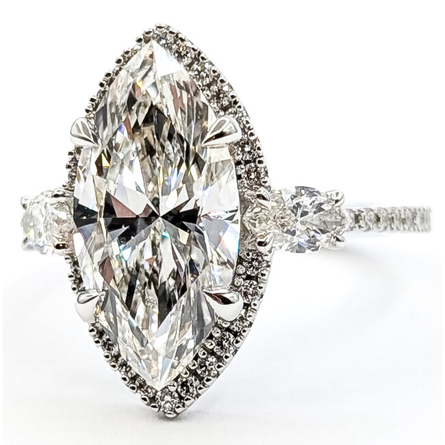 Ring Engagement Halo 3 stone 4ct Marquise Lab Grown Diamond .85ctw Lab Grown Diamonds 14kw 1.8mm Sz6.75 6.01g 126070102