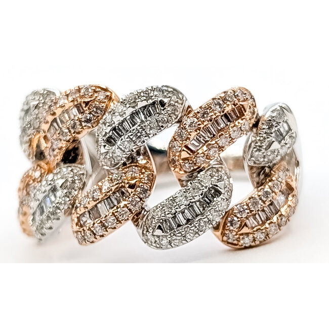 Ring Cuban Link 1.25ctw Round & Baguette Diamonds 14ktt 13.5mm Sz10 10.2g 126070091