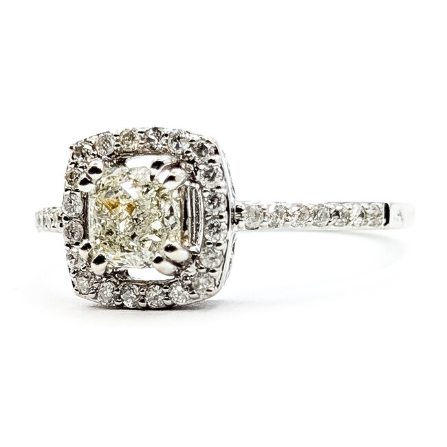Ring Engagement Open Halo .58ct Radiant Slightly Yellow Diamond .17ctw Near Colorless Diamonds 14kw 1.5mm Sz6.5 2.21g 126060055