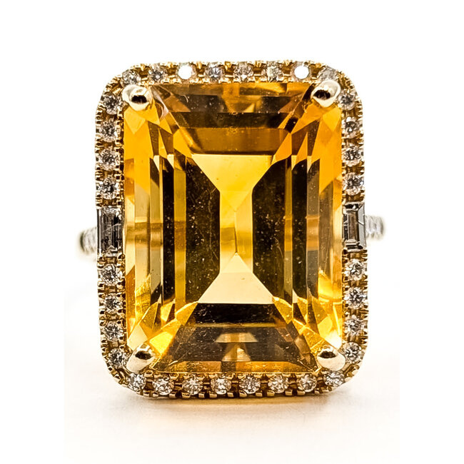 Ring Rectangular Halo Effy .38ctw Round & Baguette Diamonds 10ct Golden Citrine 14ky 1.85mm Sz7 5.75g 126060045
