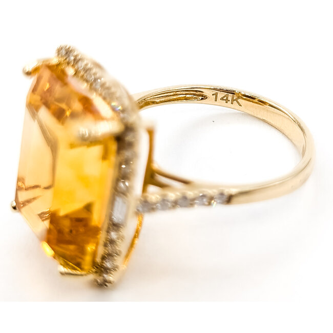 Ring Rectangular Halo Effy .38ctw Round & Baguette Diamonds 10ct Golden Citrine 14ky 1.85mm Sz7 5.75g 126060045