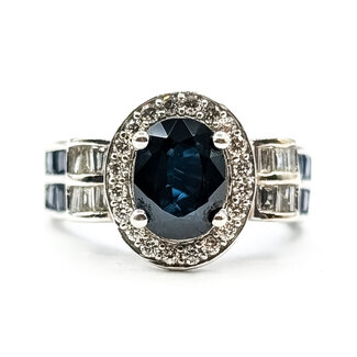 Ring Halo .33ctw Round Diamonds 2.5ctw Midnight Blue Sapphire 14kw 5.5mm Sz5.25 5.08g 126060047