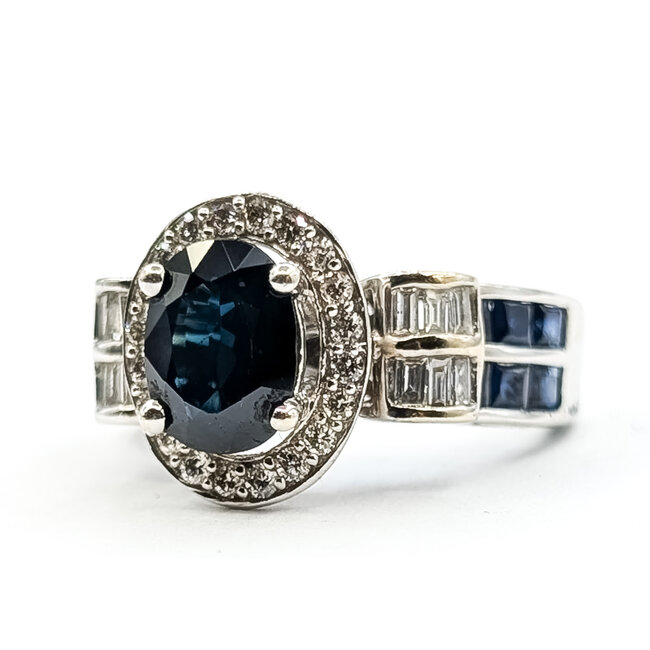 Ring Halo .33ctw Round Diamonds 2.5ctw Midnight Blue Sapphire 14kw 5.5mm Sz5.25 5.08g 126060047