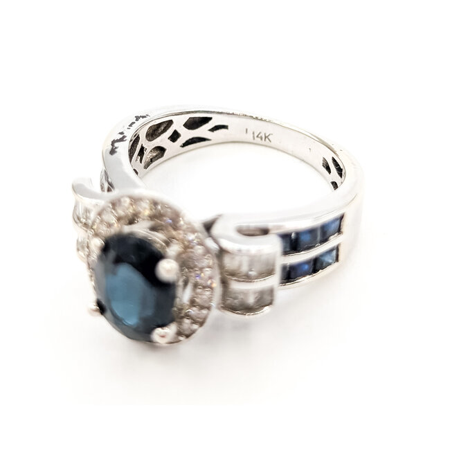 Ring Halo .33ctw Round Diamonds 2.5ctw Midnight Blue Sapphire 14kw 5.5mm Sz5.25 5.08g 126060047