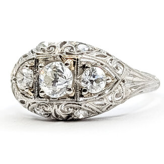 Ring Scroll Milgrain .58ctw Old Euro Diamonds Plat 10mm Sz6 3.07g 126060052