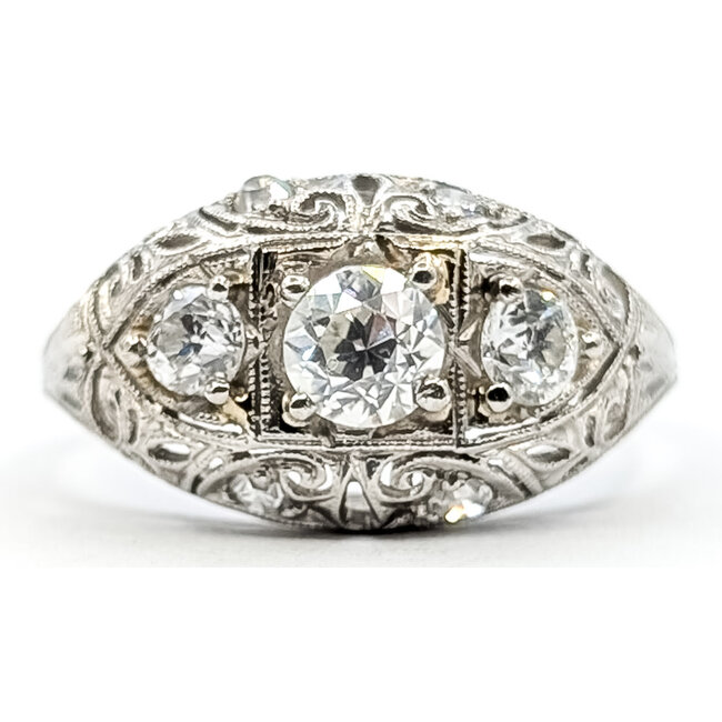 Ring Scroll Milgrain .58ctw Old Euro Diamonds Plat 10mm Sz6 3.07g 126060052