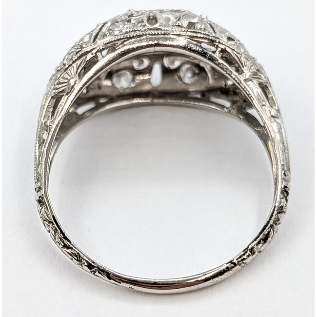 Ring Scroll Milgrain .58ctw Old Euro Diamonds Plat 10mm Sz6 3.07g 126060052