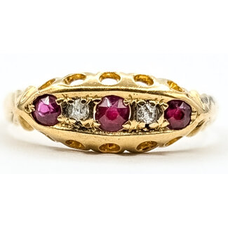 Ring 5-Stone .04ctw Round Diamonds .10ctw Red Ruby 18ky 6mm Sz6.5 2.13g 126060054