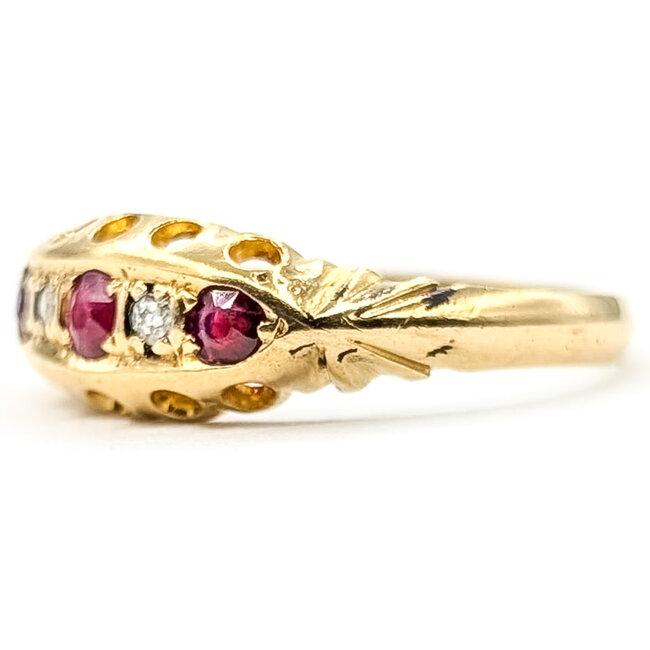 Ring 5-Stone .04ctw Round Diamonds .10ctw Red Ruby 18ky 6mm Sz6.5 2.13g 126060054