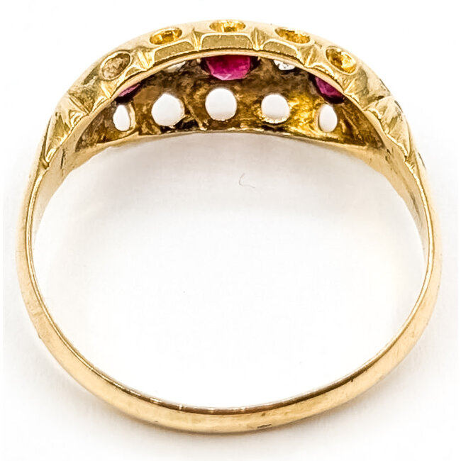 Ring 5-Stone .04ctw Round Diamonds .10ctw Red Ruby 18ky 6mm Sz6.5 2.13g 126060054