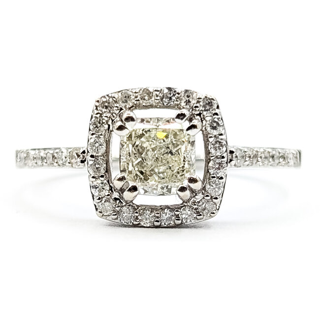Ring Engagement Open Halo .58ct Radiant Slightly Yellow Diamond .17ctw Near Colorless Diamonds 14kw 1.5mm Sz6.5 2.21g 126060055