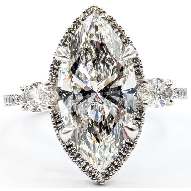 Ring Engagement Halo 3 stone 4ct Marquise Lab Grown Diamond .85ctw Lab Grown Diamonds 14kw 1.8mm Sz6.75 6.01g 126070102