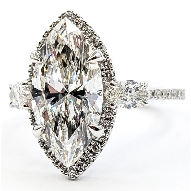 Ring Engagement Halo 3 stone 4ct Marquise Lab Grown Diamond .85ctw Lab Grown Diamonds 14kw 1.8mm Sz6.75 6.01g 126070102