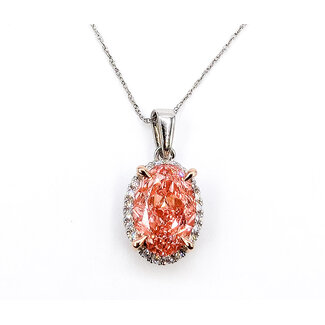 Pendant Halo 2.80ct Oval Vivid Fancy Pink Lab Grown Diamond .20ctw Lab Grown Diamonds 14kw 10.11mm 18" 2.66g 126070100