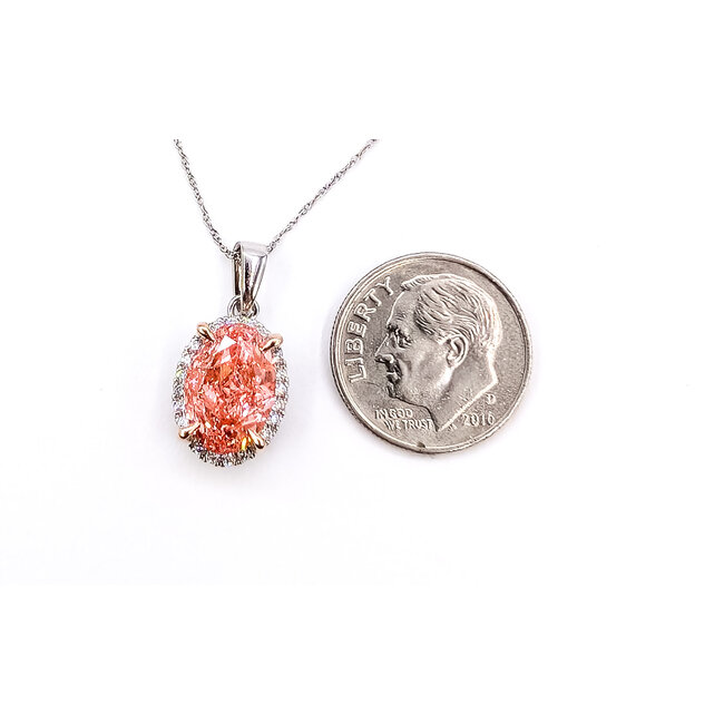 Pendant Halo 2.80ct Oval Vivid Fancy Pink Lab Grown Diamond .20ctw Lab Grown Diamonds 14kw 10.11mm 18" 2.66g 126070100